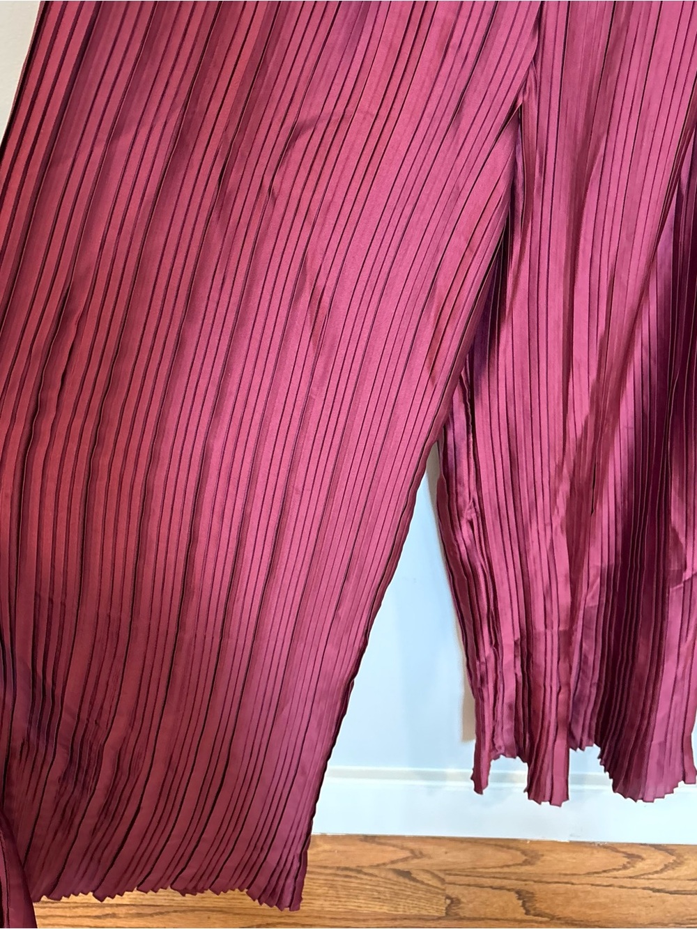 ANTHRPOLOGIE burgundy satin pleated jumpsuit - Picture 4 of 11